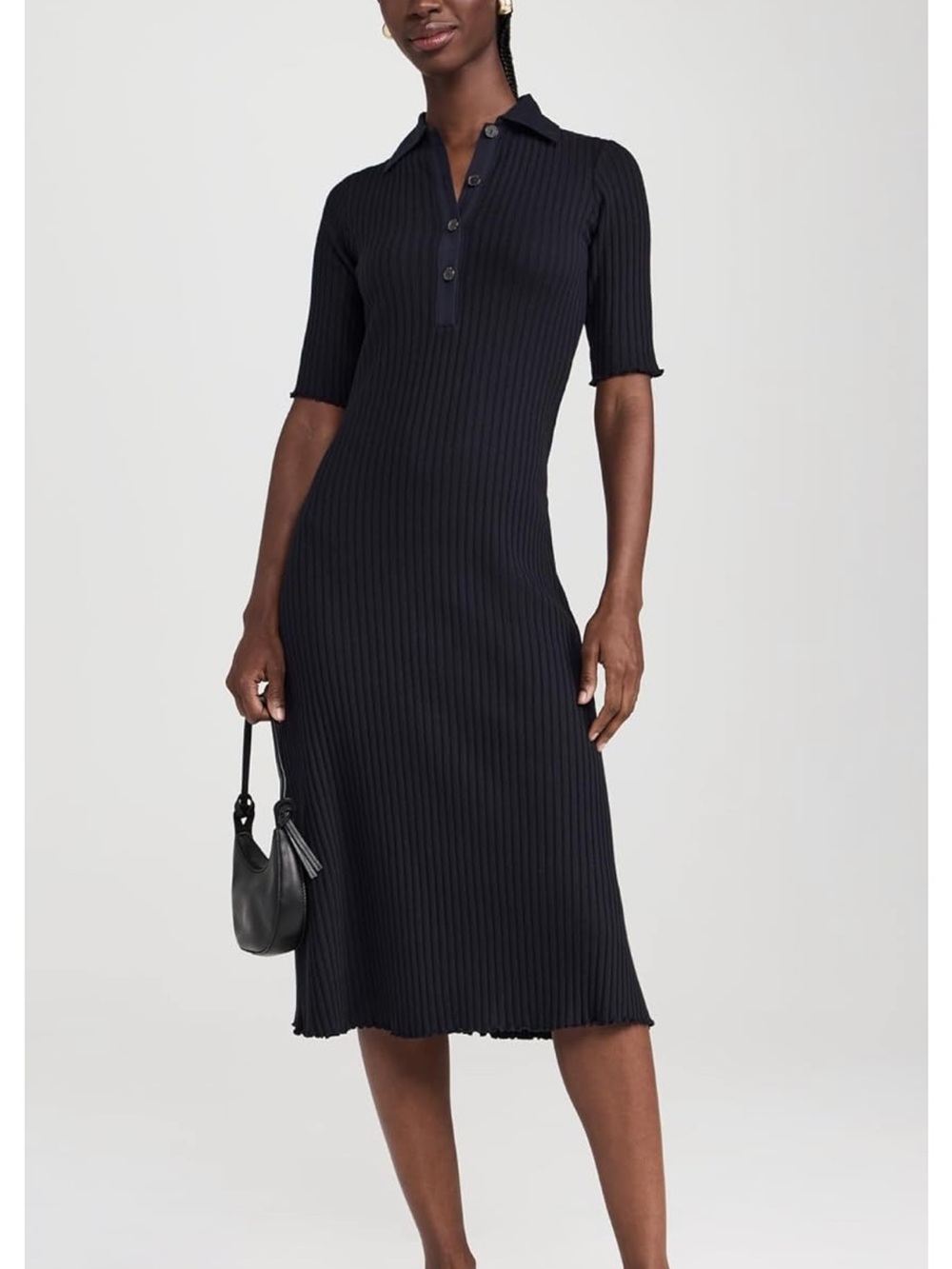 VINCE Ribbed Polo Midi Dress - Navy